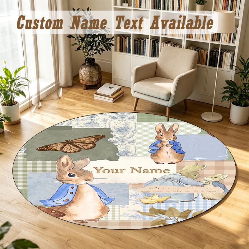 Round Rug Custom NamePeter Rabbit Pattern Non Slip Carpet Home Floor Decor