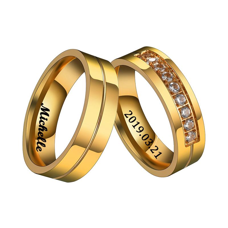 

Acheerup Engrave Name Нержавеющая сталь 6 мм Пара Цирконовые кольца Женщины Мужчины Персонализированные свадебные украшения Помолвка Подарок для влюбленных