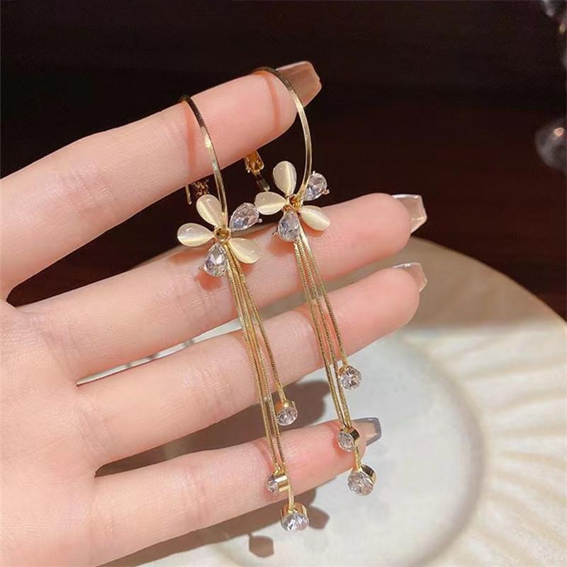 

Новый модный тренд, уникальный дизайн, элегантные, нежные, легкие, роскошные серьги с кисточками и цветком циркония, женские украшения высокого ювелирного искусства, сувениры для вечеринок