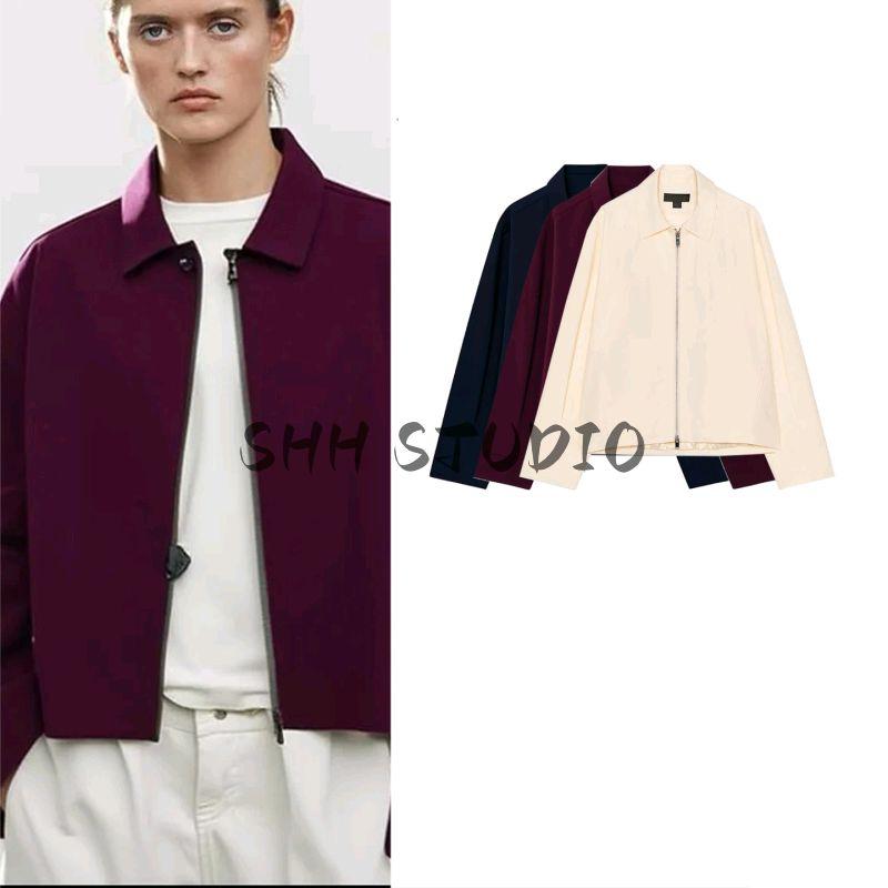 New Fall Women's Clothing Fashion Lapel Long Sleeves Metal Zipper Easiest for Match Pilot Jacket Outwear 0155040