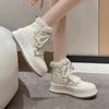 fashion White Fur Lace-up Thick-soled Height-increasing Sneakers for Women Winter New Style Plus Velvet Warm Snow Boots