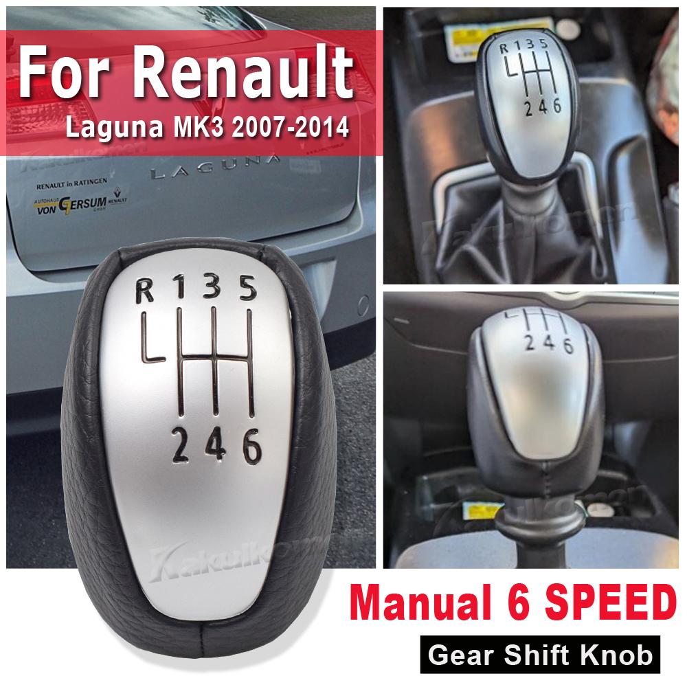 Car R6-Speed Gear Shift Knob Lever Change Leather Gearbox Shifter Cover For Renault Laguna 3 MK3 2007-14 Manual Car Accessories