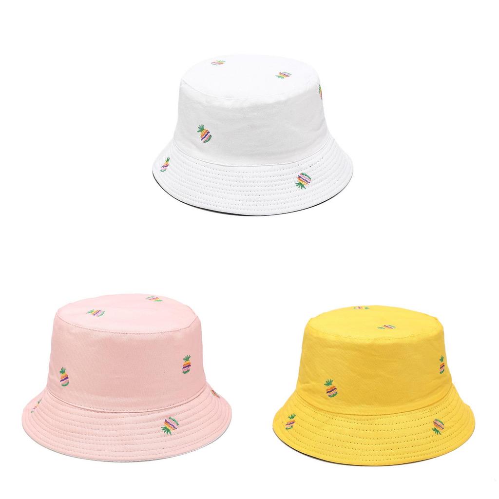 Sommer Ananas Stickerei Zweiseitiger Sonnenhut Mit Atmungsaktiver Baumwolle Für Männer Frauen Strand Reisen