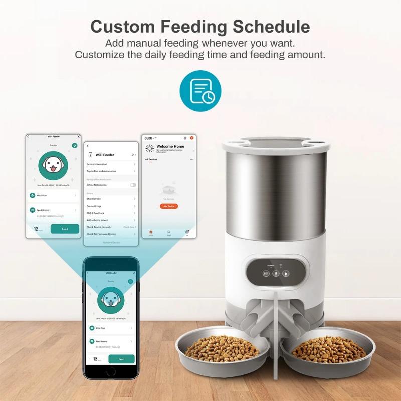 Smart APP Double Outlet Pet Feeder Cat Dog Food Automatic Dispenser Suitable for Small Medium Sized Cats Dogs Remote Feeding