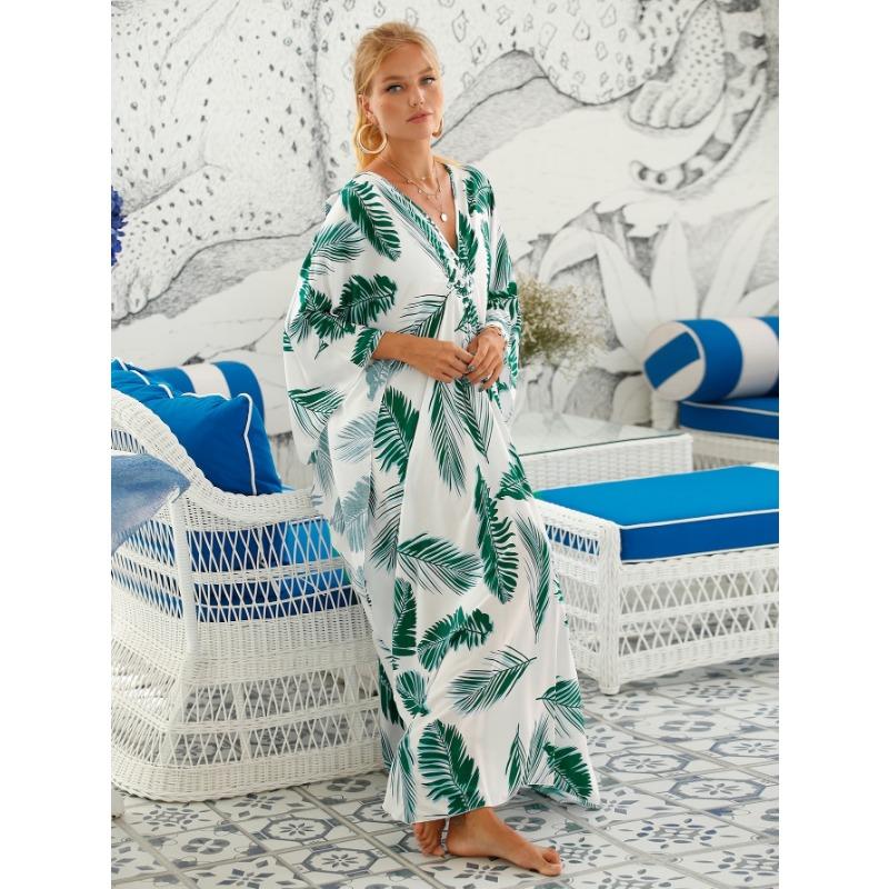 Damen Kleid Bedrucktes Strandkleid Lockeres Übergröße Urlaubs-Bikini-Oberhemd