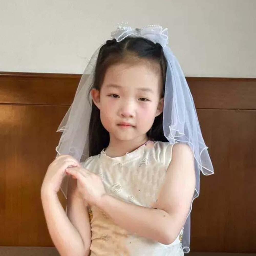 White Girls Head Gauze Bow Bridal Tulle Fashion Veil Hair Clip  Hairpins