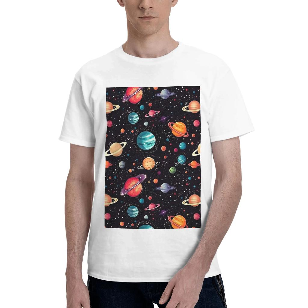 Solar System Space Planets Universe Men TShirt Plus Size T Shirts Mens Crew Neck Cotton Tees Short Summer Male
