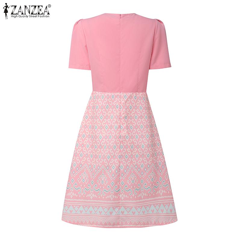 ZANZEA Women Casual V-Neck Summer Short Sleeve Print Dress