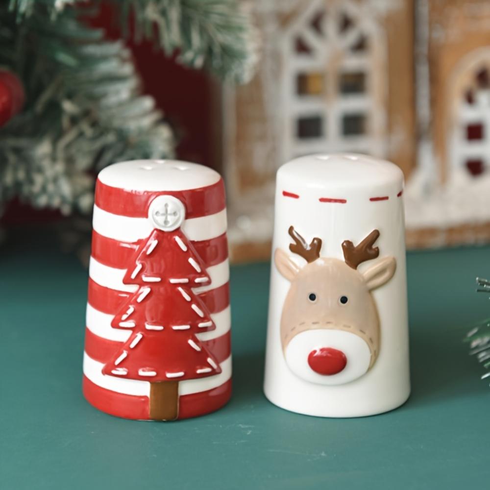 Scandinavian Santa Claus Ceramic Salt and Pepper Shaker Creative Embossed Peppermill High-Quality Seasoning Bottle, Best for Christmas