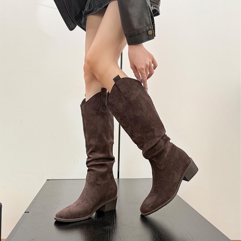 Women's Boots 2026 Autumn/Winter New Mid Length Long Boots Coarse Heel Women's Boots Pile Knight Boots