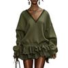 Women's Fashion Long Sleeve Lace Trim Patchwork Dress for Parties and Evening Events