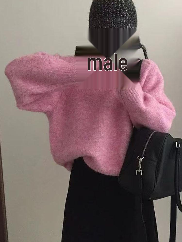 Women's V-Neck Loose Knit Pullover Sweater - Korean Autumn/Winter Style