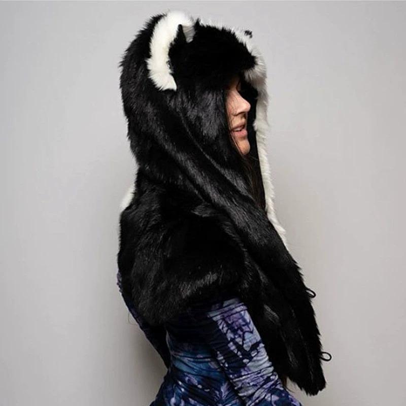 Meier Fox Fur Scarf Hat Gloves All-in-one Three-piece Fur Shawl Hat One-piece Hat