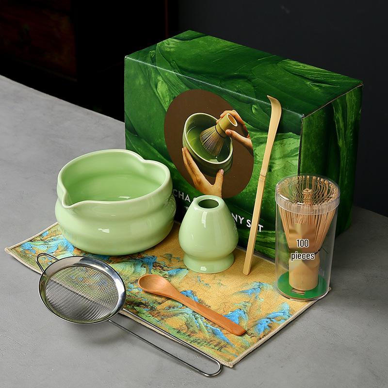 Japanese Heart-shaped Matcha Bowl Set with Whisk and Brush for Tea Ceremony