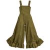 Damen Casual Einfarbiger Jumpsuit Quadratischer Ausschnitt Ärmellos Weiter Bein Rüschensaum Leicht Lockerer Romper