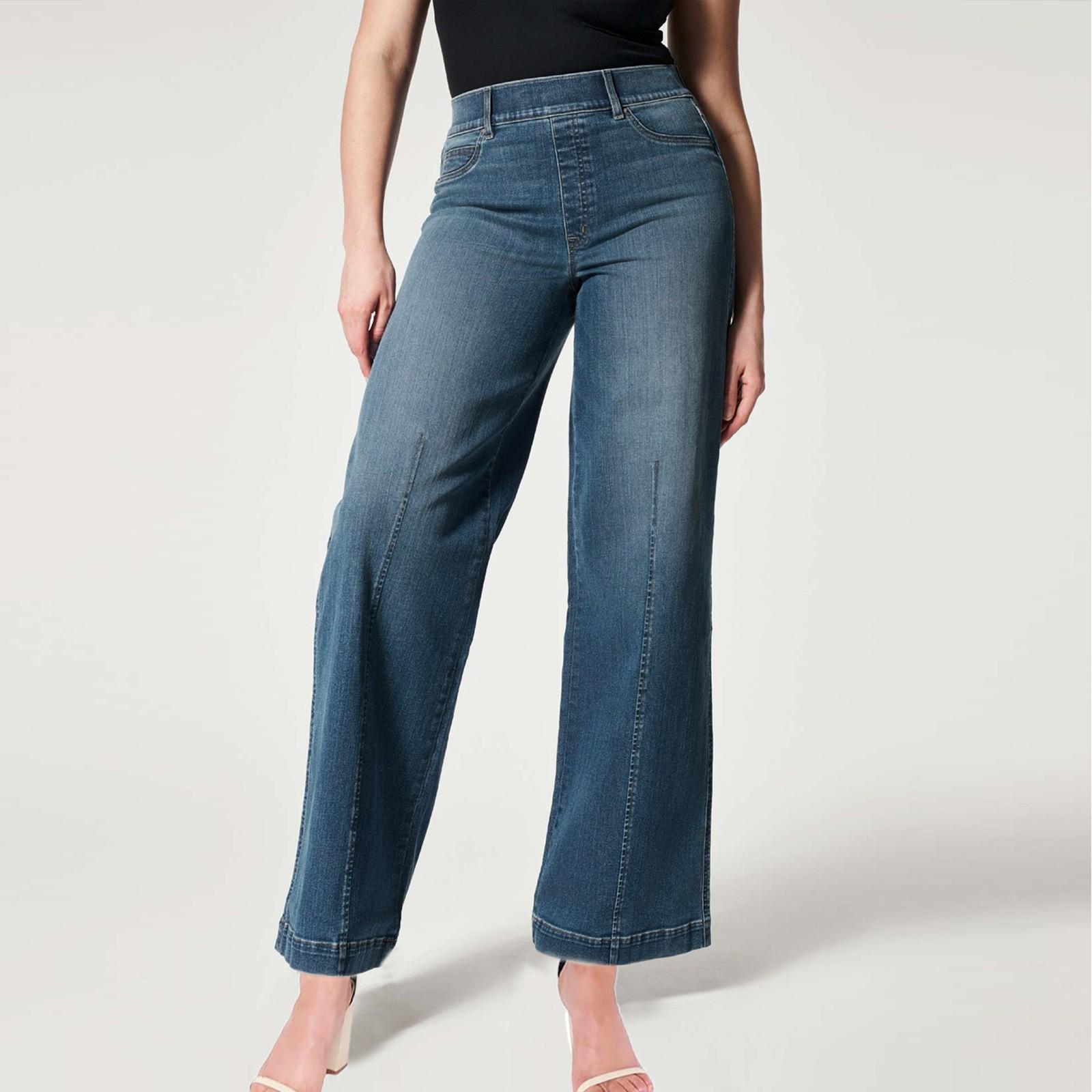 

Женские джинсы со швами спереди, широкие джинсы с эластичной резинкой на талии, расклешенные джинсы из денима с высокой талией, джинсовые брюки-клеш, укороченные брюки XXL синий