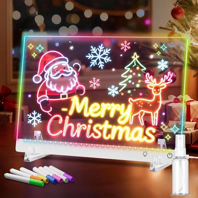 LED Note Colored Drawing 800mAh 4 Modes 7 Acrylic Message Wall Adjustable Reusable and High Message Tabletop Menu Home 7 Color Pens Included Board,