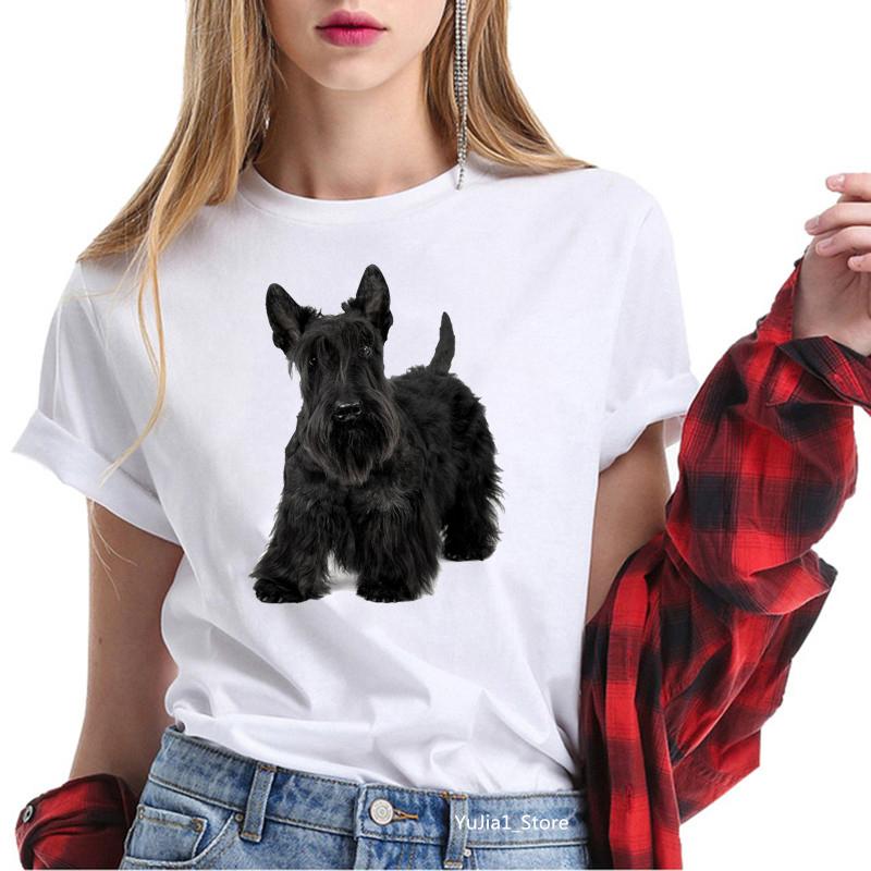 Cute Cartoon T-shirts for Women Harajuku Kawaii Scottish Terrier Animal Print Tee Shirt Femme Summer Cute Tops Dog Lover T Shirt