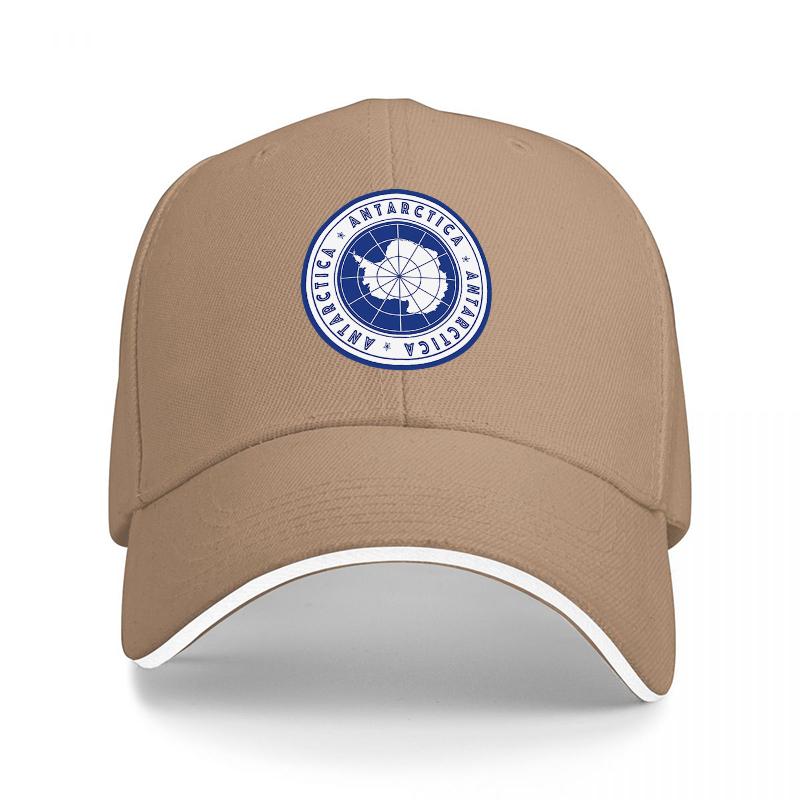 Antarctica Logo Baseball Cap Black Adjustable Hat with White Trim and Blue Circular Emblem Featuring Polar Design and Text