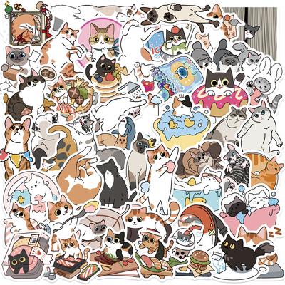 50 Cartoon Watercolor Cat Doodle Stickers Decorate Guitar Notebook Suitcase DIY