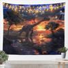 Dinosaur T-Rex Tapestry Wall Hanging Sunset Glow Lights Jungle Landscape Prehistoric Room Decor Curtain Art Gift
