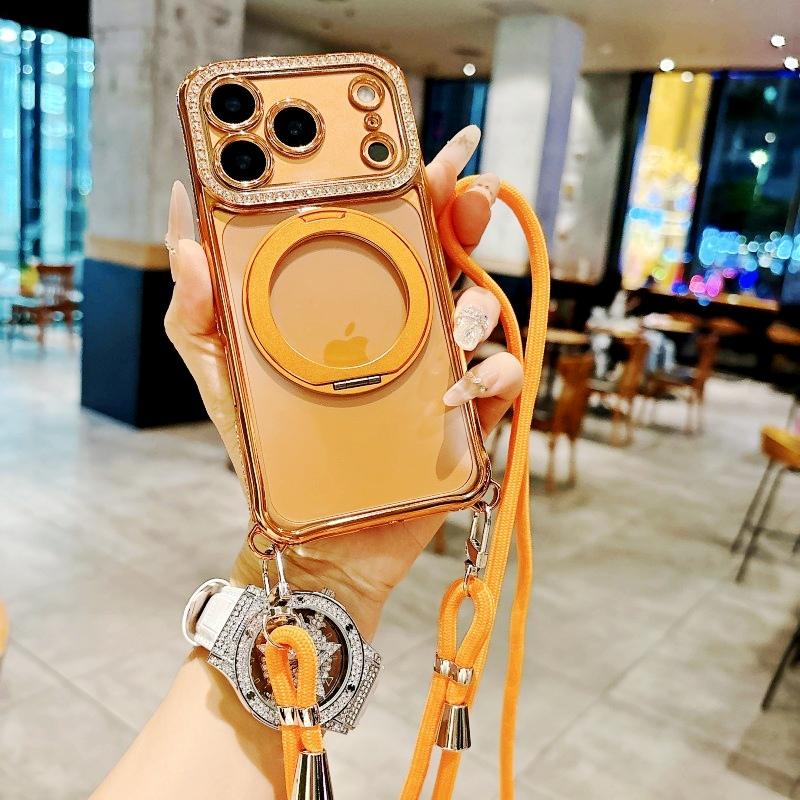 

Magnetic Diamond Case For iPhone 17 Pro Max 16 14 13 15 Plus Magsafe Crossbody Lanyard Strap 360 Ring Holder Acrylic Clear Cover for iPhone 15 Pro&Case & Strap