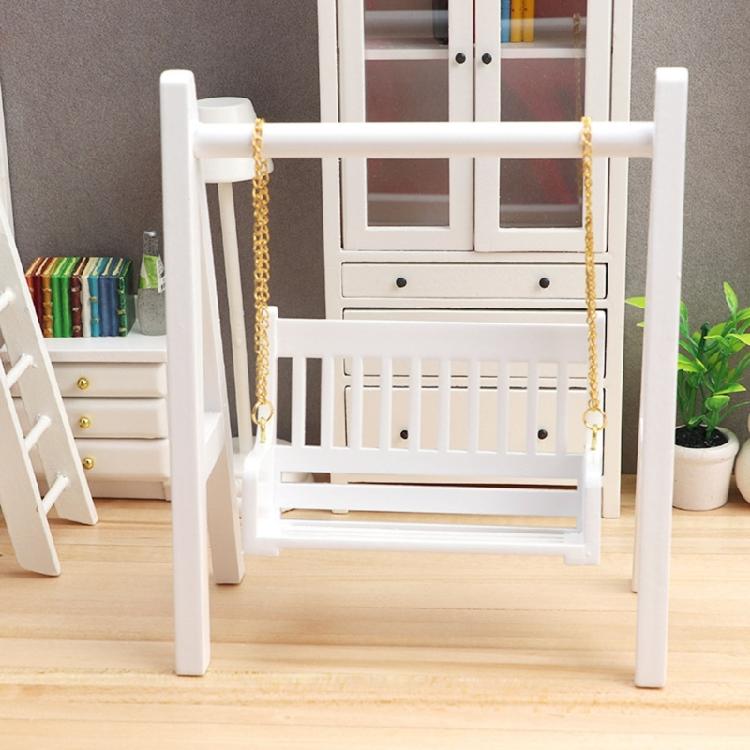1:12 Swing Chair Model White Garden Swing Miniature Furniture Dolls Accessory