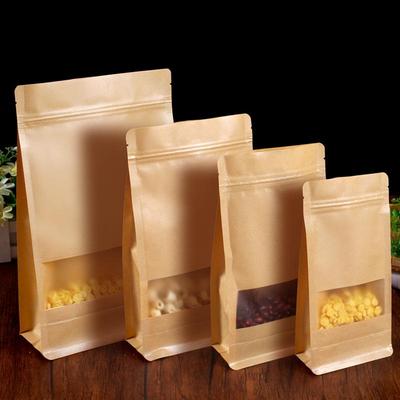 Frosted Kraft Paper Stand-Up Bag with Window for Dog Food and Dried Fruit Packaging
