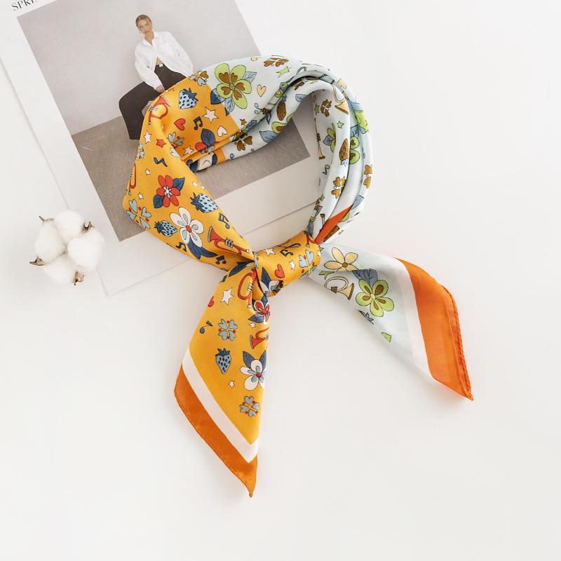 Damska Talia Owoc Kwiat Sztuka Retro Symulowany Jedwab Mała Kwadratowa Chustka Można Ją Połączyć z Koszulą do Strojów Profesjonalnych, Ochrony Przeciwsłonecznej i na Szyję