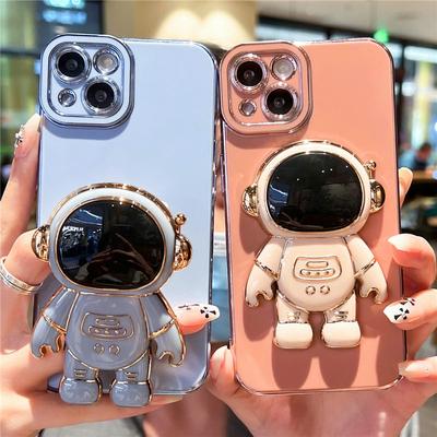 3d astronauta suporte chapeamento caso de telefone para iphone 13 11 12 pro max xs max x xr 7 8 plus 13pro à prova de choque pára-choques capa macia