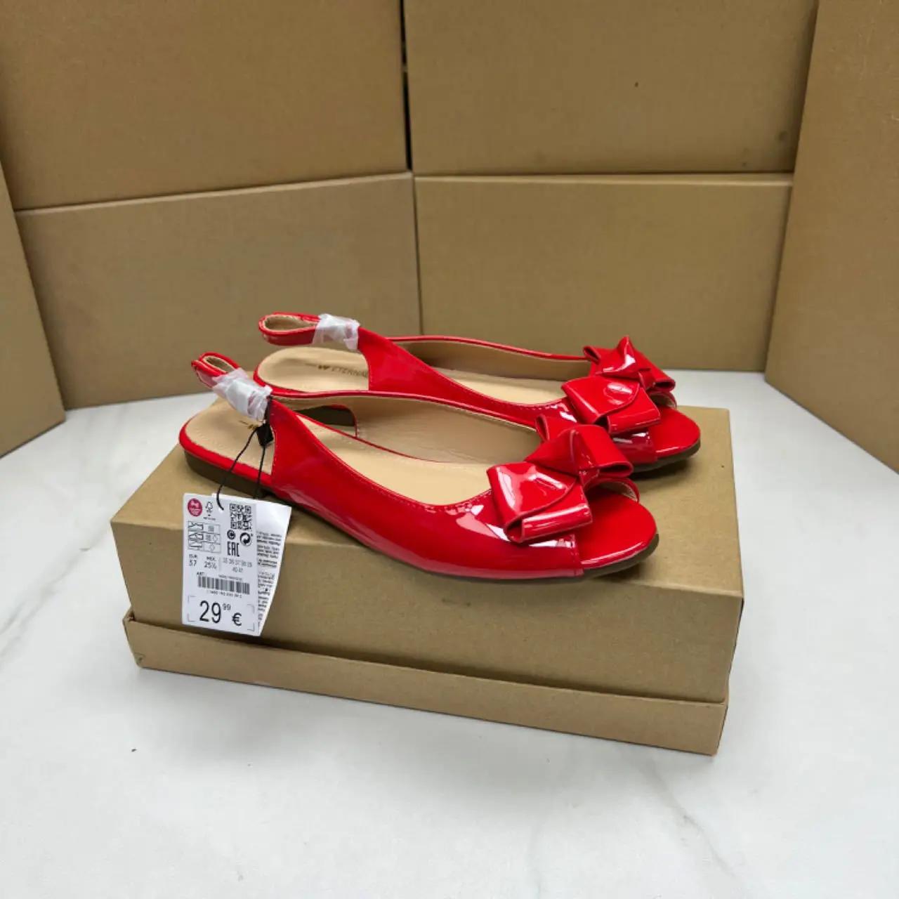 

мода Модные дизайнерские женские туфли на плоской подошве с открытым носком и мелким бантом, дышащие туфли с открытой пяткой, повседневные женские туфли-мюли 2024 года 41 красный