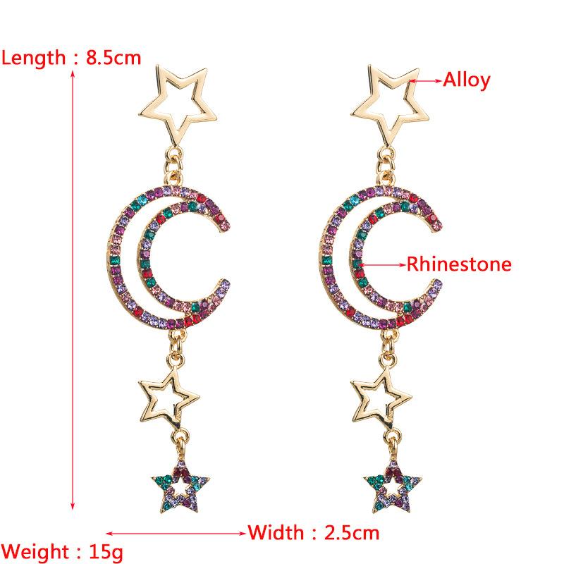 Women Baroque Style Drop Earrings Titanium Steel Alloy Pendant Earrings Acrylic Colorful Crystal Moon Star Shape Geometric Ear Ornaments
