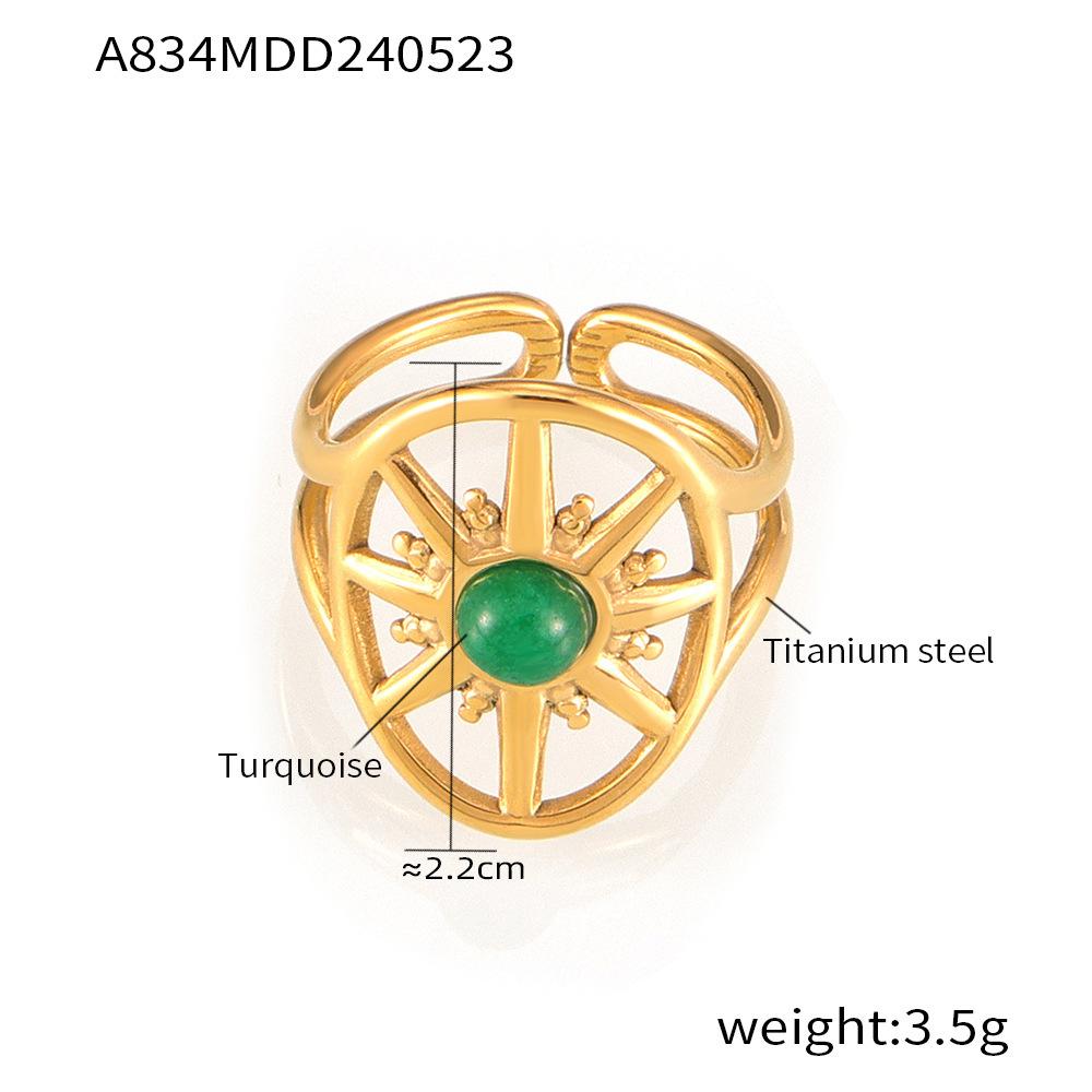 

Кольцо из натурального камня в стиле ретро Octagram, цветное сохранение, нишевый дизайн, персонализированное открытие, титановое стальное кольцо, поставка