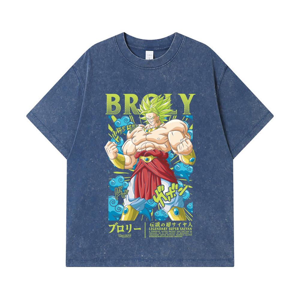 

275 GSM Washed T-shirts 100% Cotton Dragon Ball V54 Broly Print Unisex Heavy Cotton T Shirt 2XL королівський синій колір