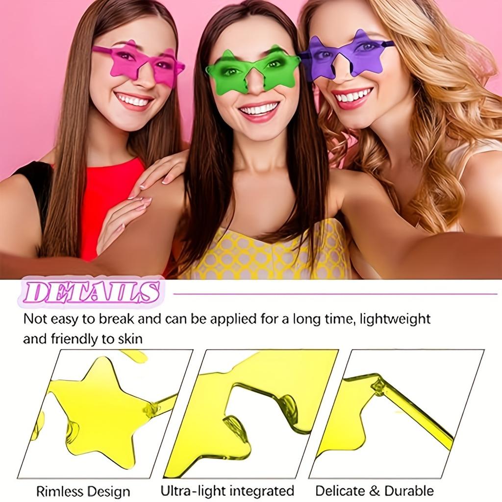 10 Pack StarParty Glasses Rimless Tinted Party Colorful Transparent Sun Glasses Pentagram Glasses for Women Men