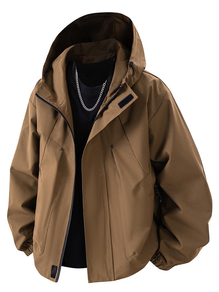 

Осенняя мужская куртка с капюшоном, ветровки, ветрозащитная, для активного отдыха, повседневная, черная, бомбер, для кемпинга, свободного кроя, тонкое пальто, большой размер 8xl M коричневый