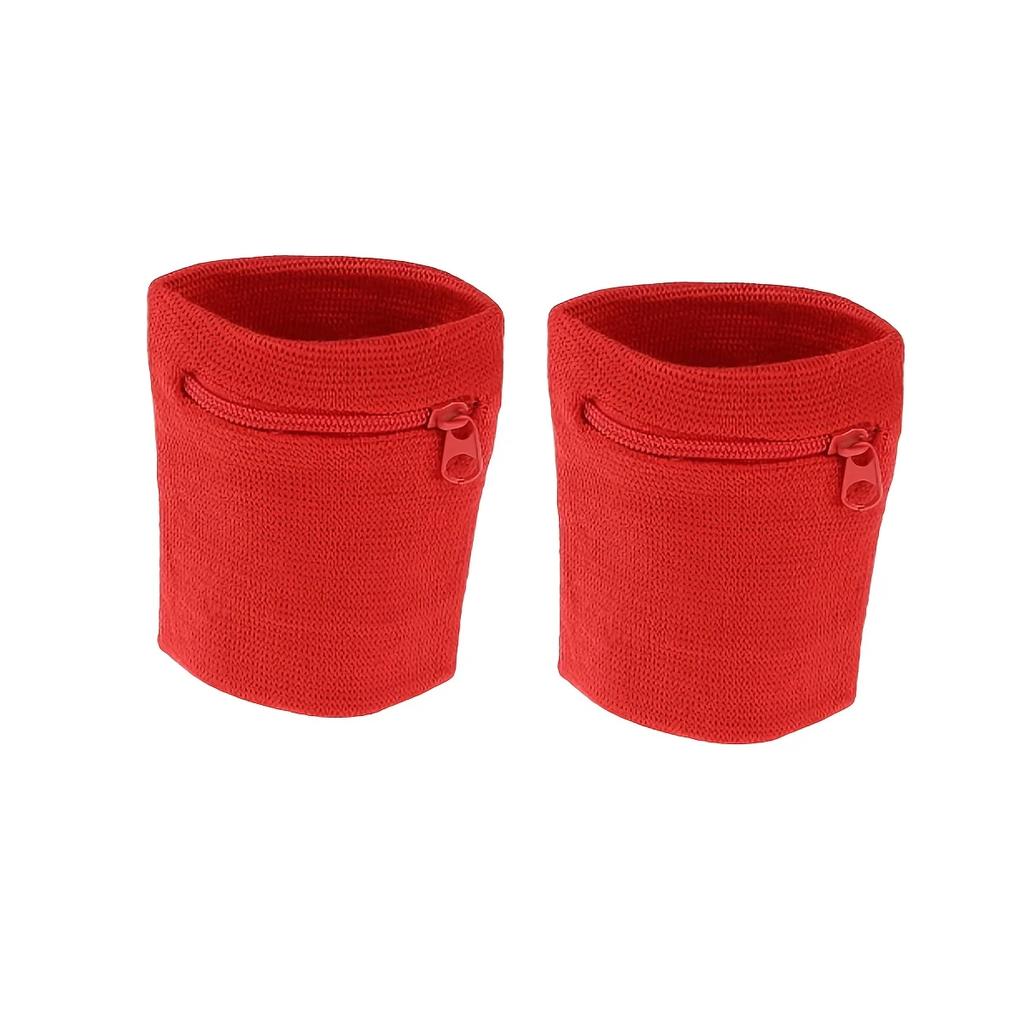 2pcs Zipper Wristbands with Hidden Storage Pocket - Hands-Free Wrist Sweat Bands for Men & Women, Running, Hiking, Gym