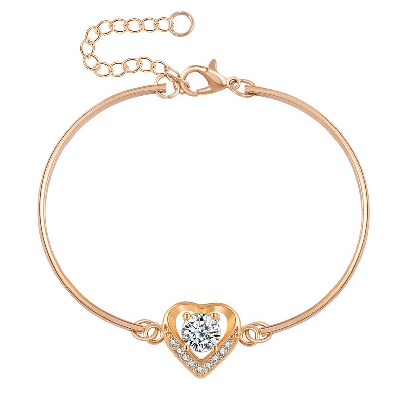 Europäischer und Amerikanischer Stil Vergoldetes Pfirsichherz Schmuckset: Kupfer-Mikro-Inlay Zirkon Ohrringe, Halskette und Ring.