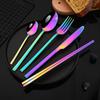 30Pcs Dinnerware Mirror Stainless Steel Cutlery Set Rainbow Knife Dessert Fork Spoon Silverware Kitchen Party Dinner Tableware