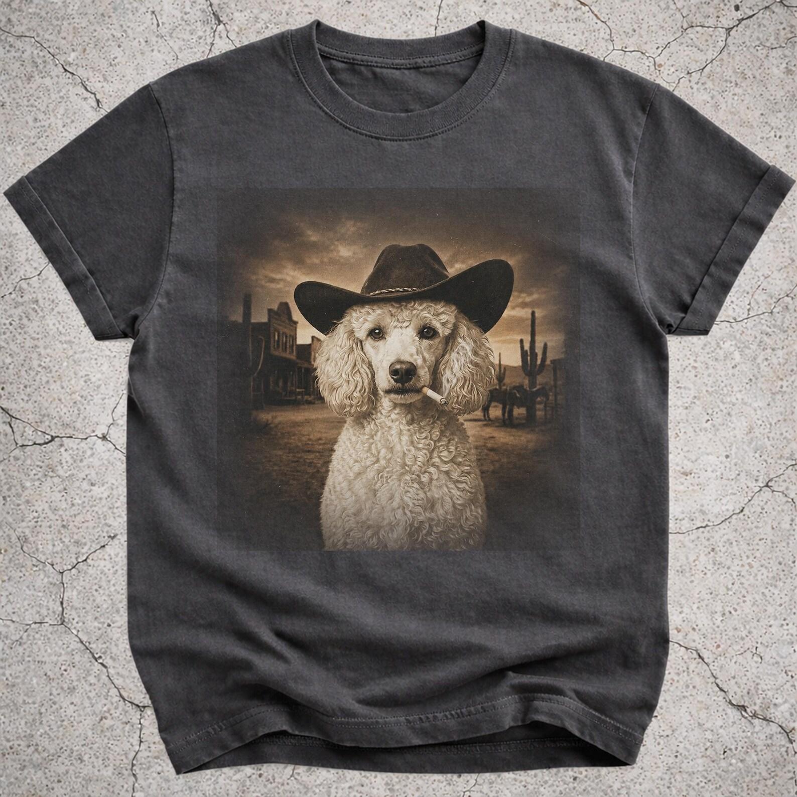 White Poodle Cowboy Shirt, Cream Poodle Western Meme Tee, Funny Cowboy Dog Gift, Dog Lover Shirt, Poodle Dog Tee S