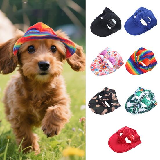 Dog Baseball Cap Summer Pet Beach Visor Hat with Ear Holes Adjustable Outdoor Sunbonnet Outfit for Small Medium Dogs Cats