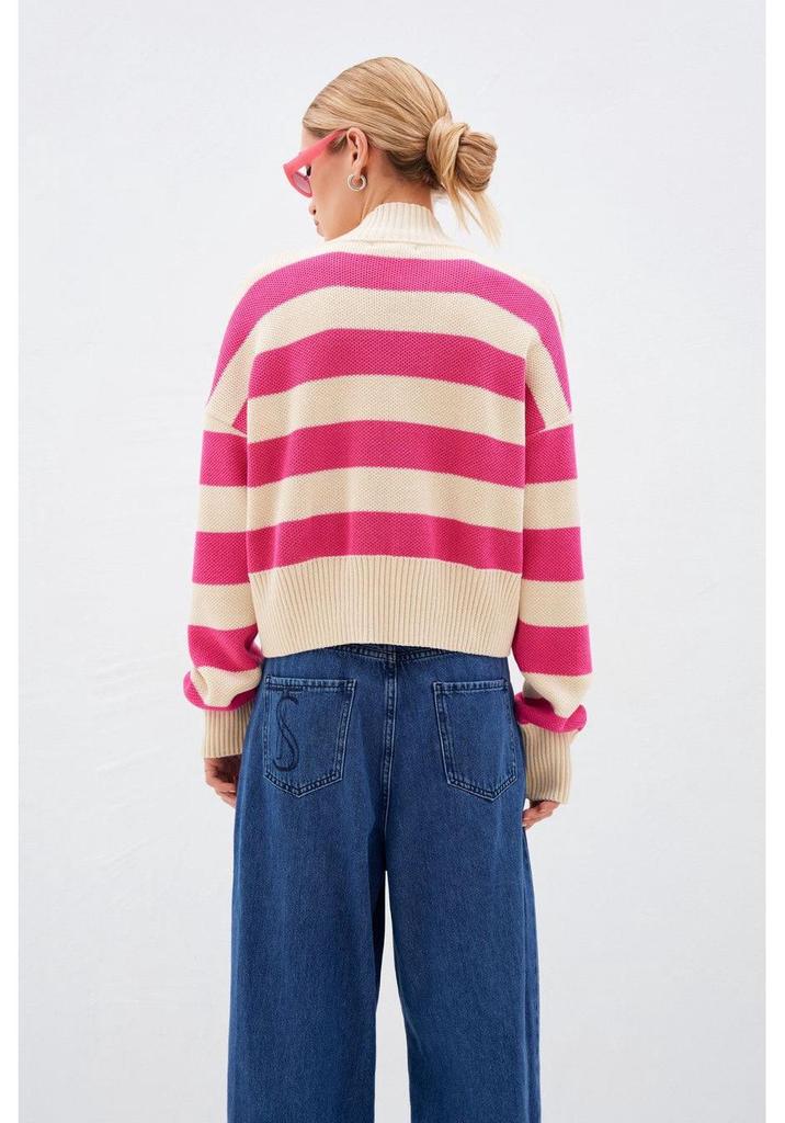 2025 Spring Women's Color Block Knit Cardigan - Loose Fit, Europe & America Style Sweater