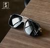 SHEEN KELLY Polarized Vintage Sunglasses (Square Flat-Top / Metal Accents / 55 Size)