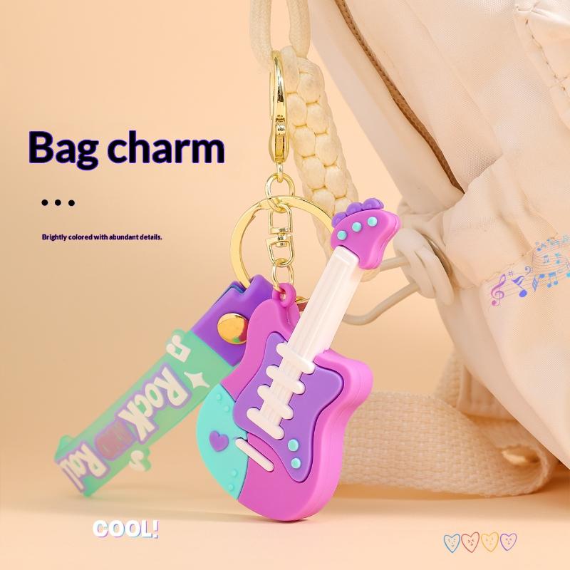Cute Cartoon Guitar Shaped Silicone Keychain With Wrist Strap Pastel Design For Bag Decor Gifts For Music Lovers