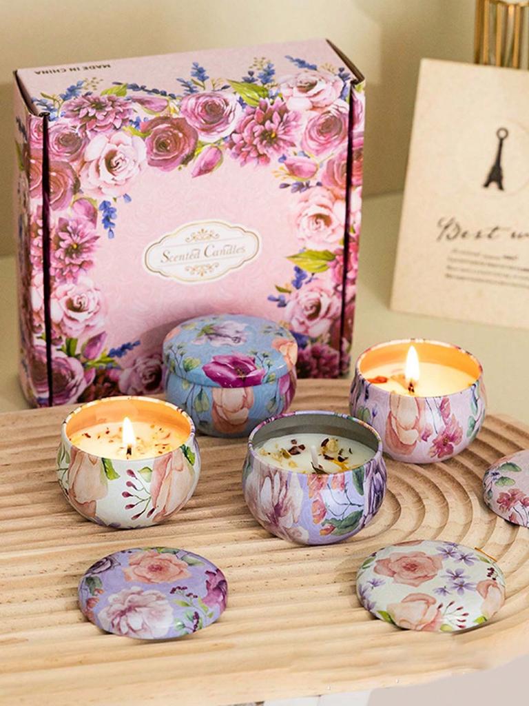 4 Cans/set of Hot Melt Wax Aromatherapy Set, Homemade Soy Candle Cups, Flower Candles for Weddings and Holiday Decorations