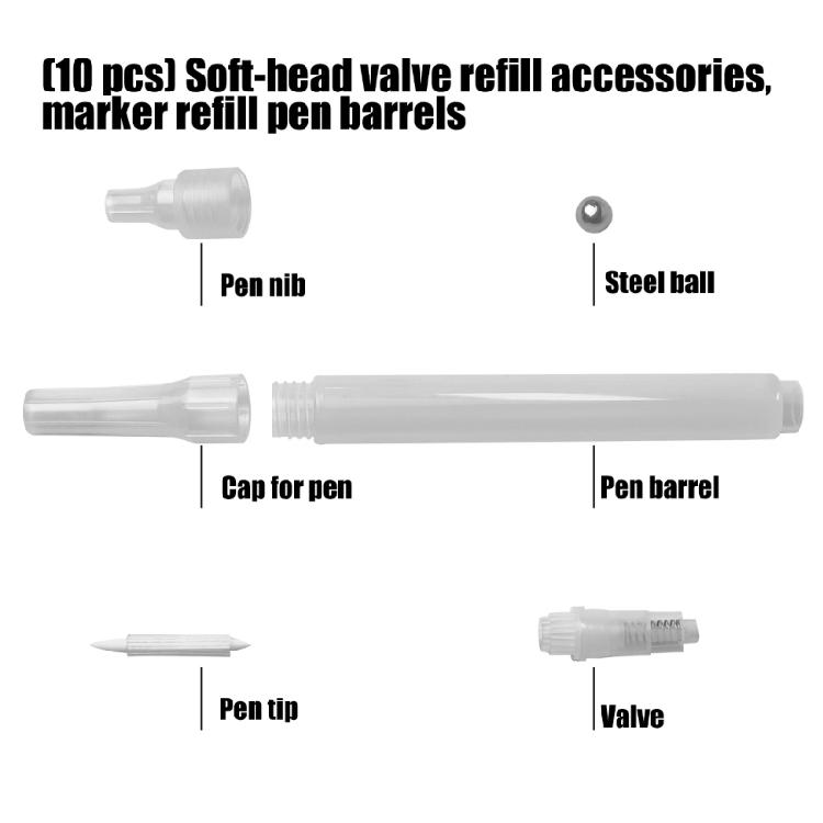 10Pcs Clear Empty Acrylic Marker Soft Brush Head Refillable Empty Paint Pen Multipurpose Drawing Tool For Painting