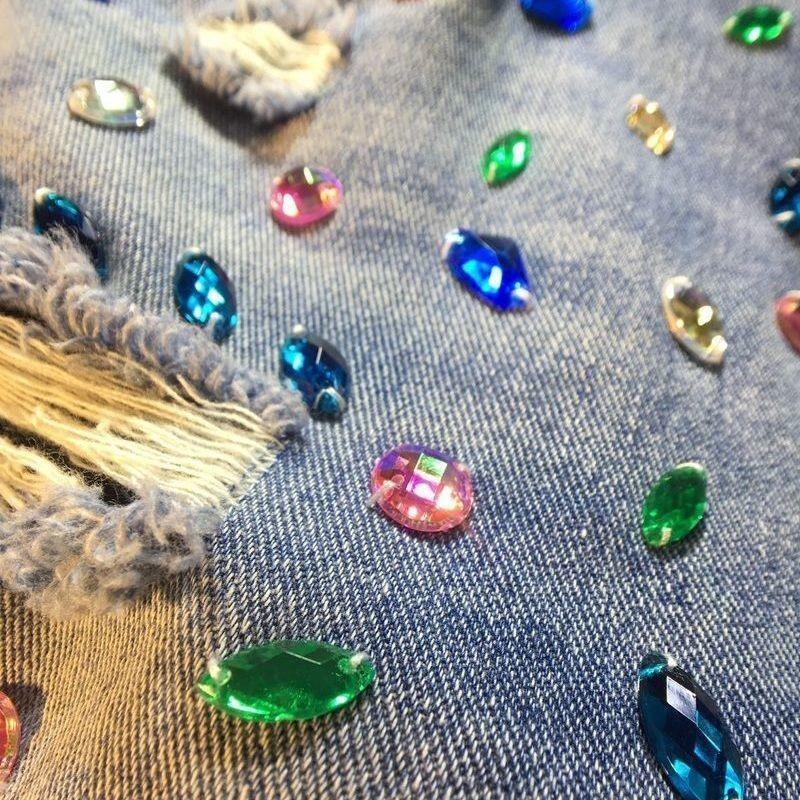 Jeans Loch Shorts Damen Sommer Kurze Hosen Hohe Taille Stretch Used Look Gewaschen Diamanten Streetwear Gerade Denims