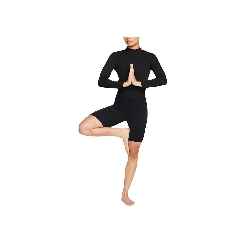 Nike Solid Color Short Slim Fit Mock Neck Long Sleeve T-Shirt Women Tops Black DR2204-010