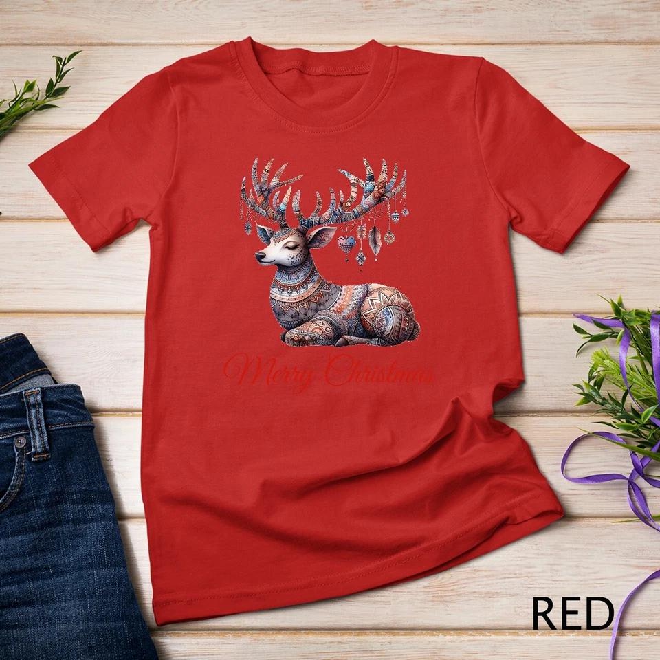Vibrant Boho Reindeer Christmas Graphic Funny Christmas Shirt Unisex T-shirt 7 4XL