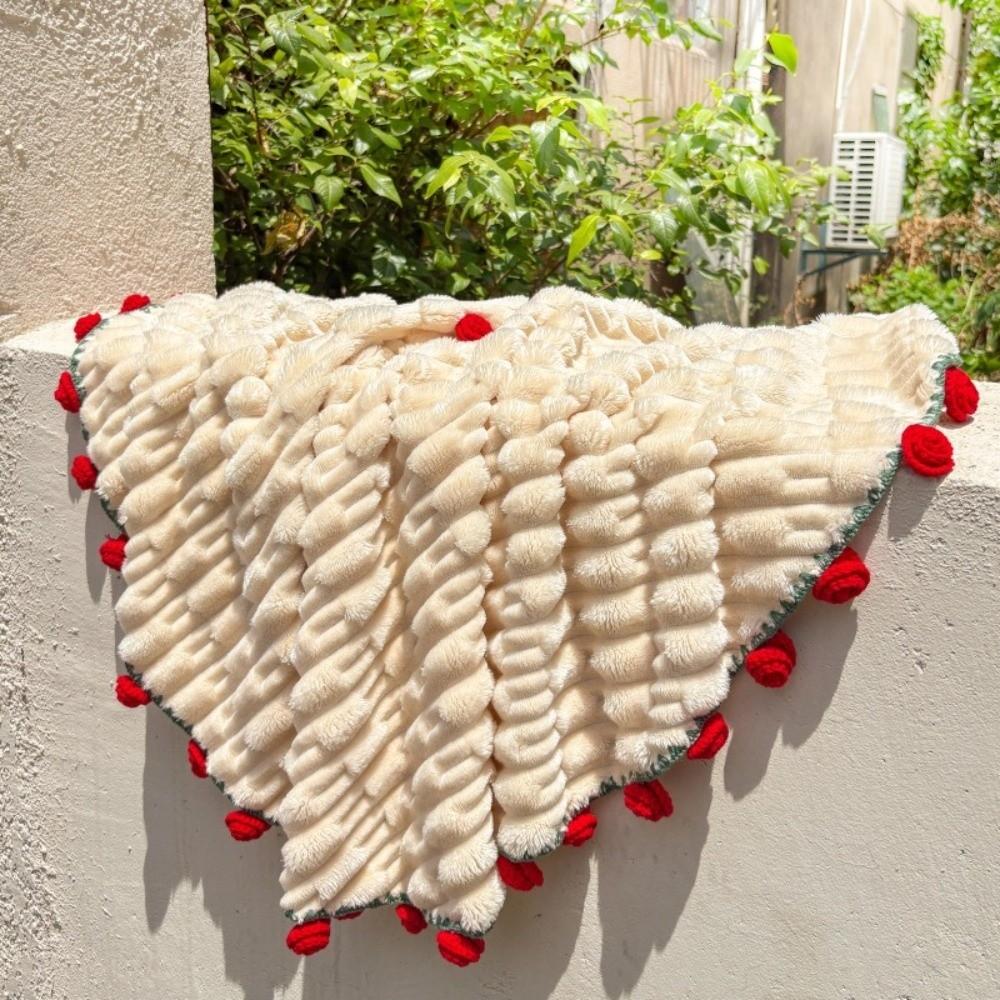 Multi-Use Fleece Rose Bouquet Blanket Warm Soft Floral Throw Blanket Handmade Finished Crocheted Flower Blanket Office Nap